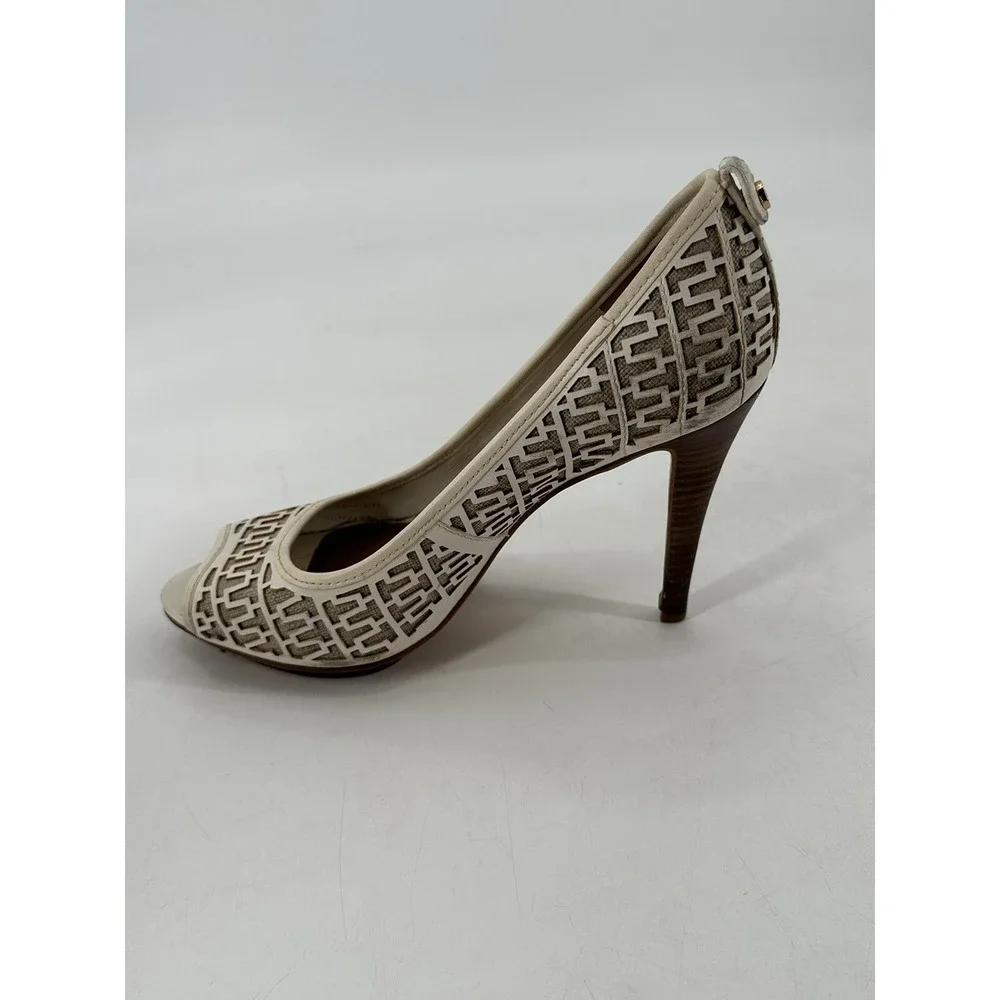 TORY BURCH‎ REGAN LEATHER WHITE OFF HEEL PUMP OPEN TOE SIZE 10.5
